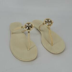 Tory Burch Mini Miller Flat Jelly Thong Sandals Color Ivory Womens Size 8 Logo